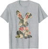 Funny Bunny Crochet Patchwork Camo Rabbit Happy Easter Day T-Shirt (Black) in Heather Grey