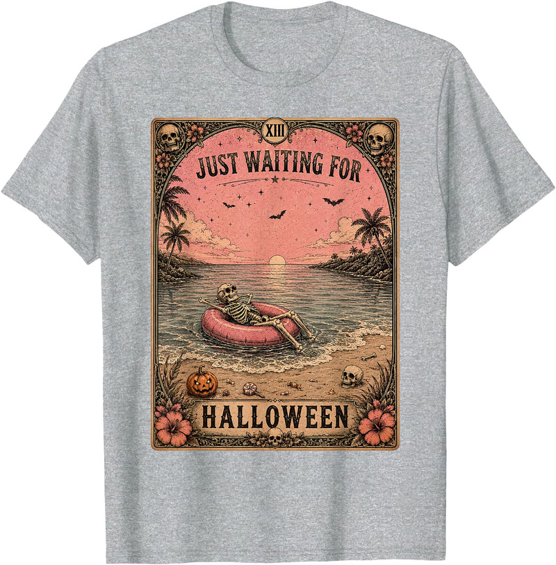 Just Waiting for Halloween Tarot Card art Halloween Tarot Card Spooky Summer Skeleton Just Waiting T-Shirt - Heather Grey