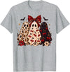 Skeleton Pumpkin Halloween For Women Girls Cute Coquette Ghost Leopard Bow Cherry Halloween Women Girls T-Shirt - Heather