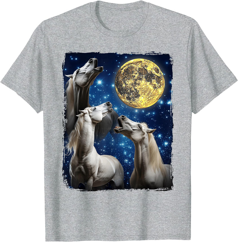 Horse Moon Meme Horse Riding Horses Howling At The Moon T-Shirt - Heather Grey