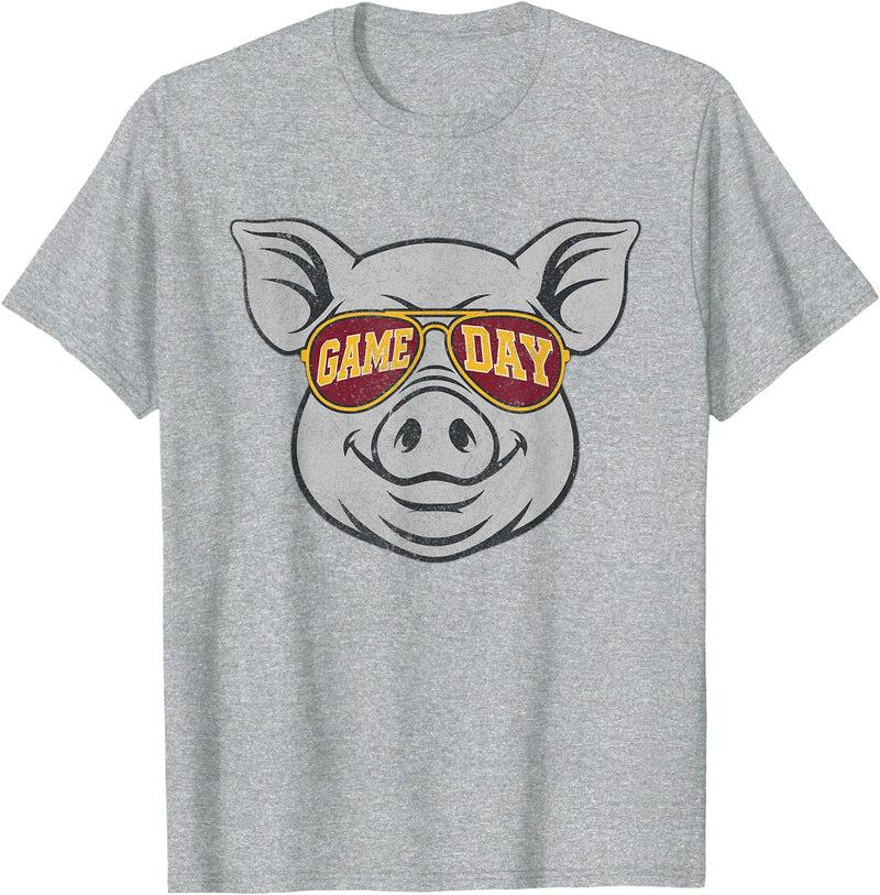 Game Day Pig Tee-TShirt Gifts Game Day Pig T-Shirt - Heather Grey