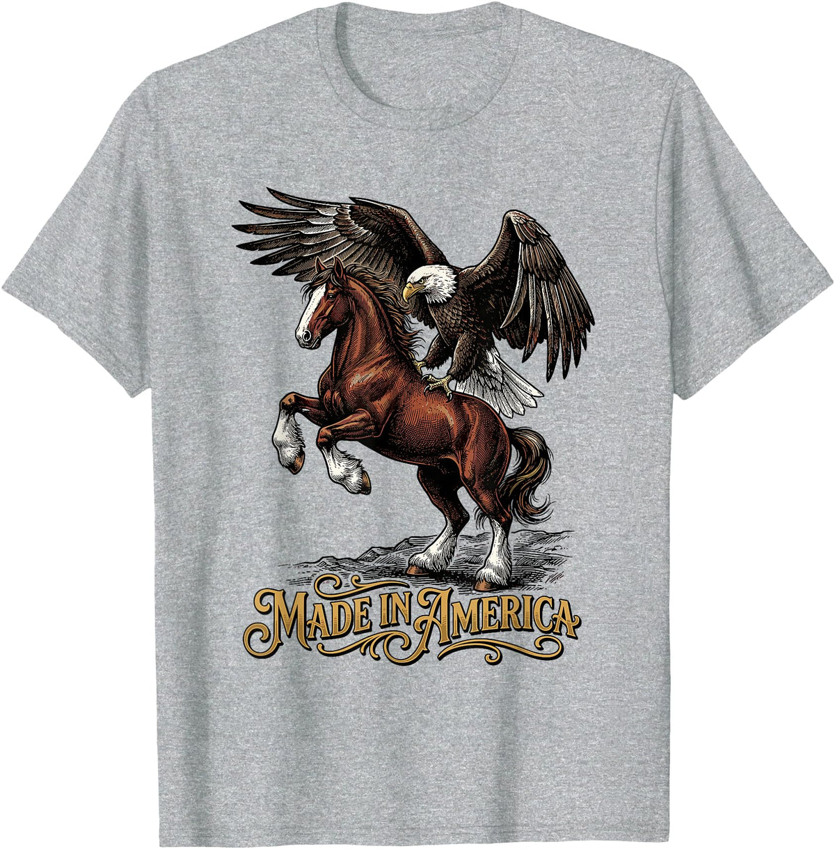 American Pride Horse Eagle Country Made in America Horse Eagle Patriotic Western T-Shirt - Heather Grey