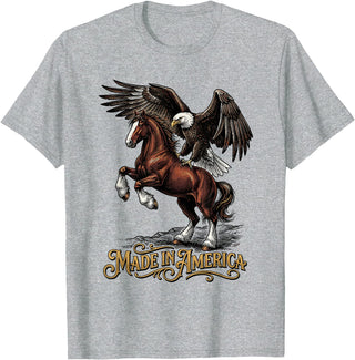 American Pride Horse Eagle Country Made in America Horse Eagle Patriotic Western T-Shirt - Heather Grey