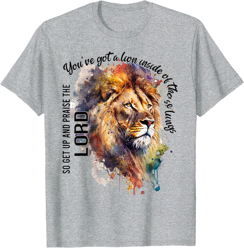 Lion in Lungs Christian Shirts & Gifts You've Got A Lion Inside of Those Lungs, Christian Religious T-Shirt - Heather Grey