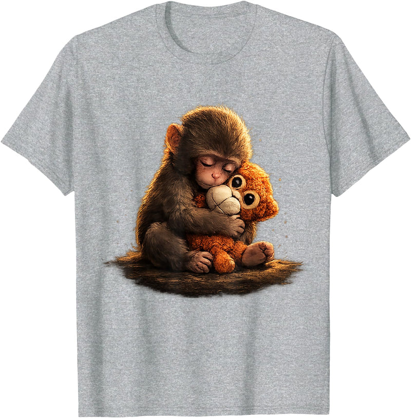 CONLEE Cute Baby Monkey Punch Viral Zoo Japan Design T-Shirt - Heather Grey