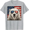 Retro Polar Bear USA Sunglasses July Fourth Polar Bear 4th of July US American Flag Patriotic T-Shirt - Heather Grey