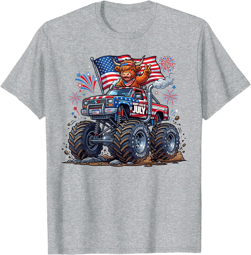 Patriotic 4th Of July Usa Shirt For Men Women Monster Truck Cow Highland USA Patriotic Shirt 4th of July T-Shirt - Heather