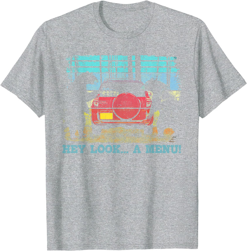 Funny Camping Lovers Gift Tee Hey Look A Menu Funny Bear Camping Retro Vintage Camper Car T-Shirt - Heather Grey