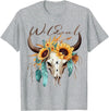 Wild Soul Boho Cow Skull Sunflowers Mothers Day Wild Soul Boho Cow Skull Sunflower Vintage Western T-Shirt - Heather Grey
