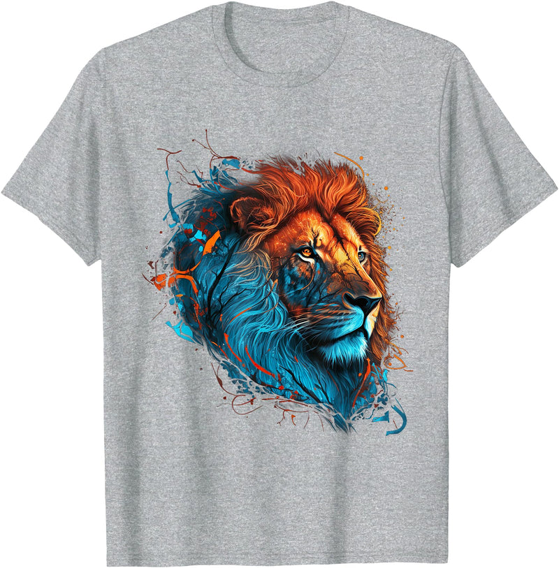 Teexpression Roaring Colors - Lion Graphic Design with a Vibrant Twist T-Shirt Small - Heather Grey