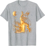 Bunny Howling to the Moon Vintage 90s Animal Easter Day T-Shirt in Heather Grey