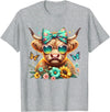 Highland Cow Land of NYC Highland Cow Mama Floral Bow Glasses Butterfly Orange Teal T-Shirt - Heather Grey