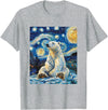 Bear Designs. Cute Polar Bear Van Gogh Style Starry Night Funny Graphic T-Shirt - Heather Grey