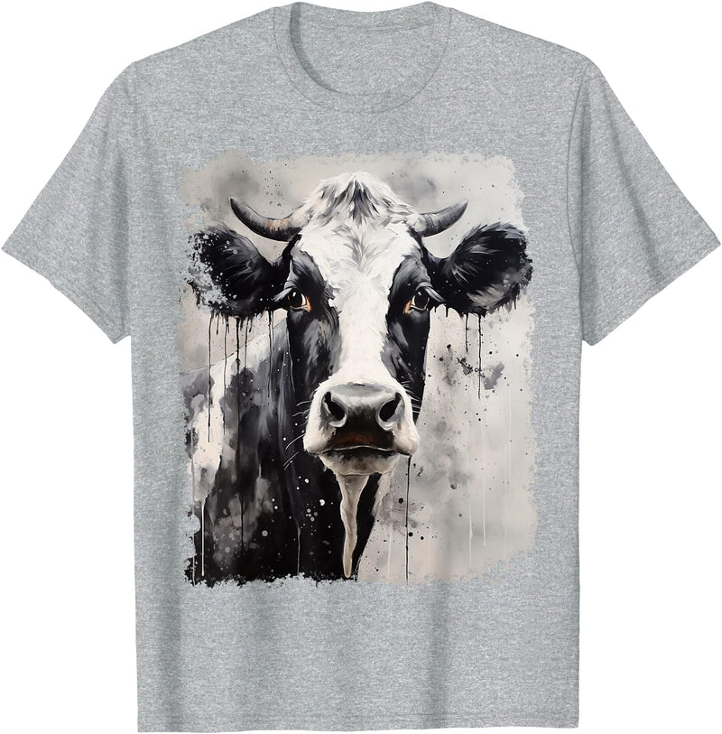 Noah&Friends A Black White Cow T-Shirt - Heather Grey
