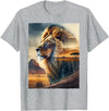 African Safari Lion Savanna Wildlife African Safari Lion Double Exposure Savanna Wildlife T-Shirt - Heather Grey