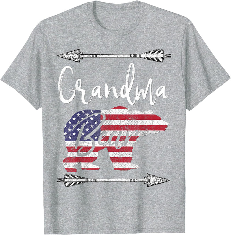 Grandma Bear 4TH OF JULY T Shirt 4th of July Gift For Women Grandma Bear American Flag USA T-Shirt - Heather Grey