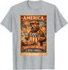 USA Birthday 250th American Spirit Tees All Ages Celebrate 250 Years with Fun Bear BBQ Graphic T-Shirt - Heather Grey