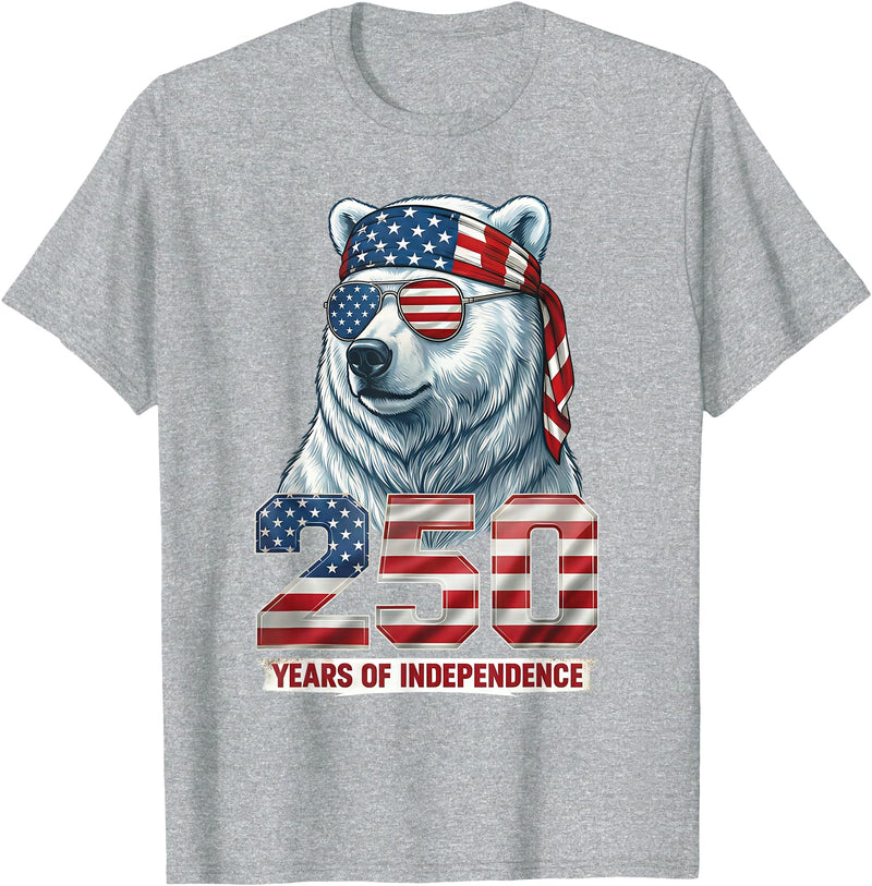 Patriotic Bear Freedom Anniversary Celebration Polar Bear 250 Years of Independence Patriotic America 1776 T-Shirt - Heather Grey