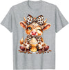 Cute Highland Cow Coffee Addict Leopard Bow Highland Cow Coffee Addict Funny Drink Coffee T-Shirt - Heather Grey