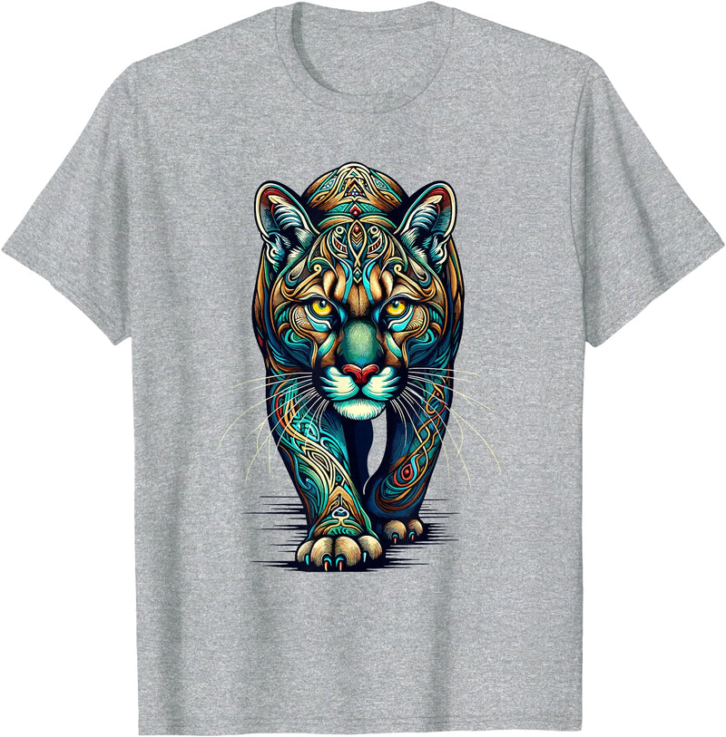Cougars Gift For A Cougar Lover Mandala Art Cougars Cougar Mountain Lion Puma T-Shirt - Heather Grey