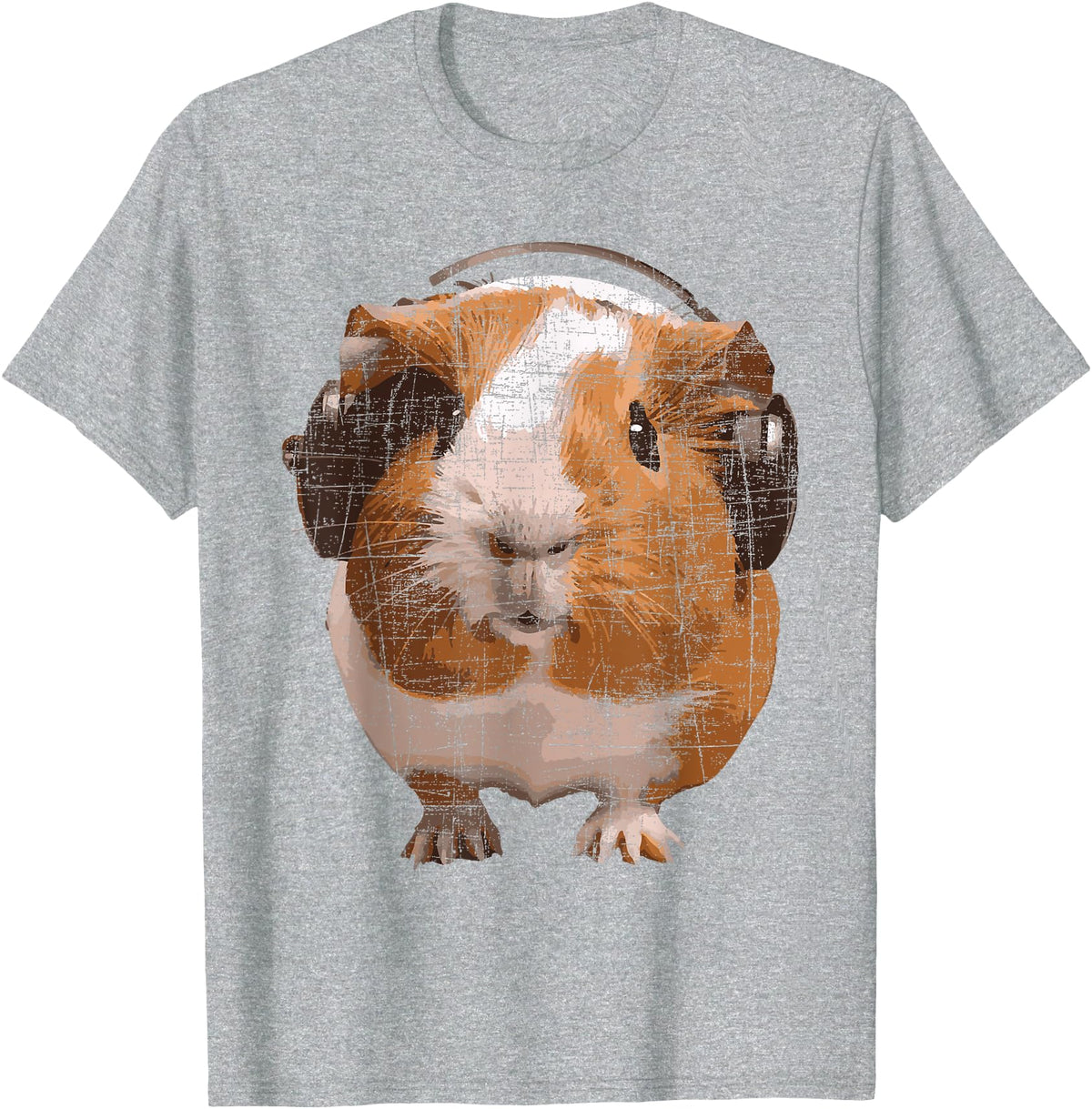 Funny Guinea Pig Shirts Guinea Pig With Big Headphone - Animal Rodent Lover T-Shirt - Heather Grey