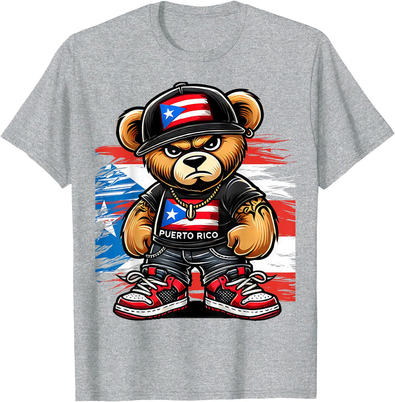 Hip Hop Teddy Bear for proud Puerto Ricans Cute Teddy Bear Puerto Rico Flag Boricua Puerto Rican T-Shirt - Heather Grey