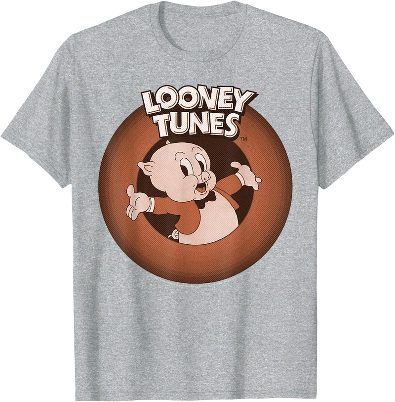 Looney Tunes Porky Pig Classic Logo Portrait T-Shirt - Heather Grey