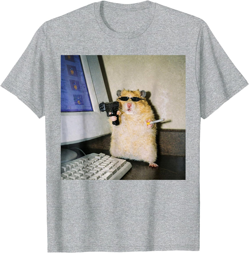 Funny Hamster Meme Cyber Hamster Meme Smoking Humor Computer T-Shirt - Heather Grey
