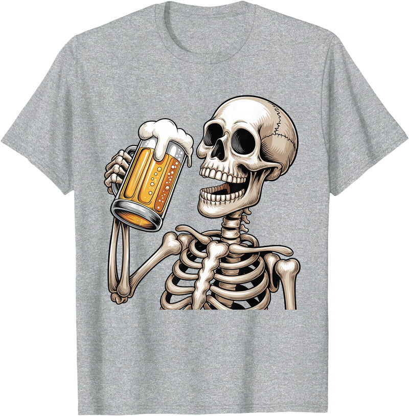 Halloween Skull Skeleton Drinking Beer Funny Kids Skeleton Drinking Beer Halloween Spooky Season Mens Womens T-Shirt -