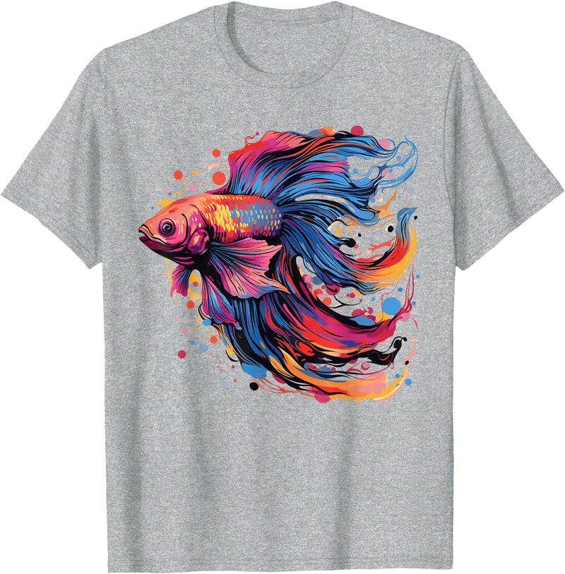 Betta Fighting Fish Splash Art Colorful Betta Fish Lover Splash Art Siamese Fighting Fish T-Shirt - Heather Grey