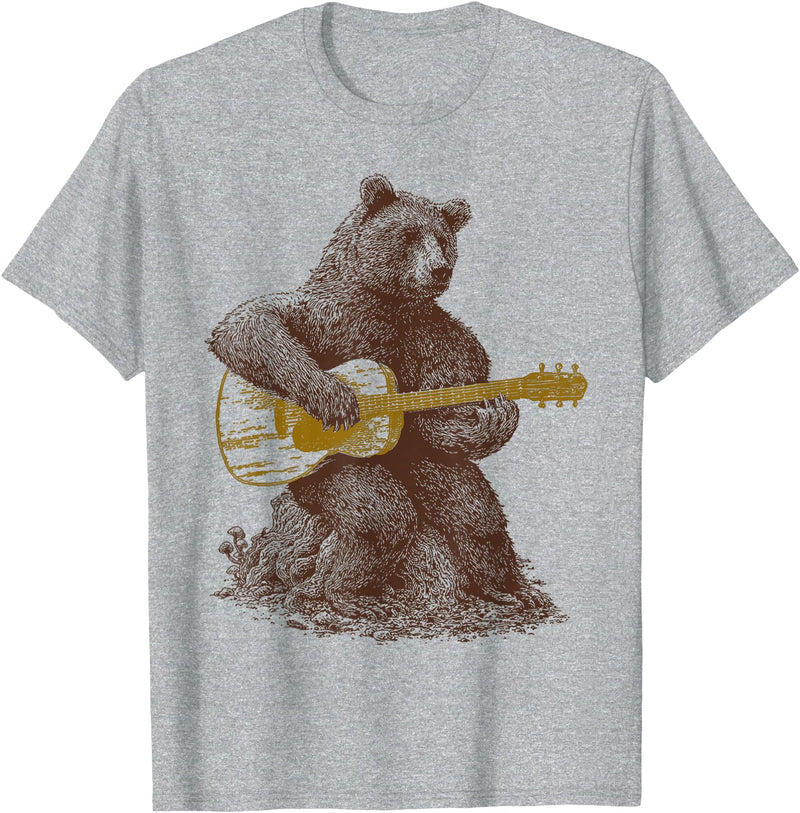 BEAR TEE Bear plays guitar for men and women T-Shirt - Heather Grey