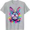Happy Easter Bunny Face Tie Dye Bunny Rabbit with Glasses T-Shirt in Heather Grey