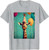 Giraffe Animal Zoo Birthday Party Apparel Unisex-Kids Retro Art Print Giraffe Birthday Party T-Shirt Black Short Sleeve Small - Heather Grey