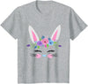Girls Easter Bunny Flower Crown for Baby and Toddler Cute T-Shirt in Heather Grey