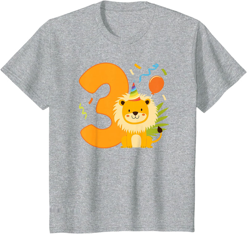 Three Year Old Lion Third Birthday Kids 3rd Lion Birthday Party 3 Year Old Lions Birthday T-Shirt - Heather Grey