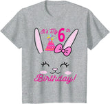 Its My 6th Birthday Girl Bunny Rabbit Theme Party (six) T-Shirt in Heather Grey