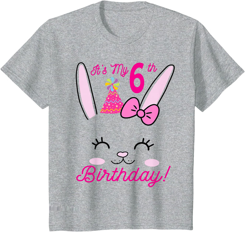 Its My 6th Birthday Girl Bunny Rabbit Theme Party (six) T-Shirt in Heather Grey