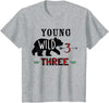 UrbanWear Bear Buffalo plaid Young Wild & Three 3 years 3rd Birthday T-Shirt - Heather Grey