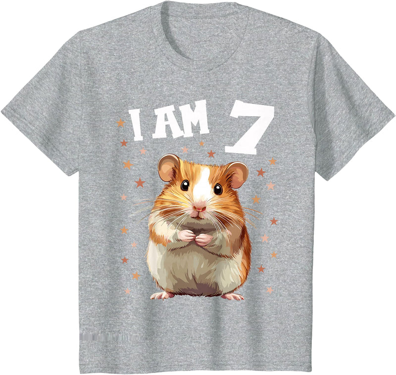 7 Years old 7 birthday Hamsters Boy Girl Hamster T-Shirt - Heather Grey