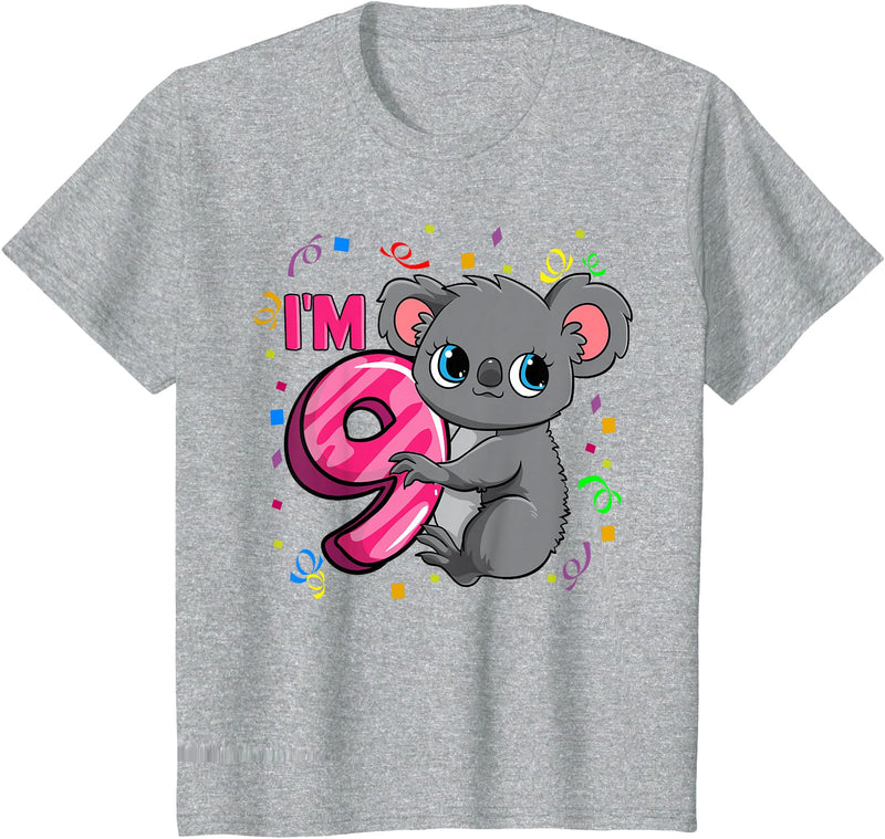 Birthday Gifts For Girls By Raleigh 9th Birthday Shirt For Girls Koala Bear 9 Years Old T-Shirt - Heather Grey