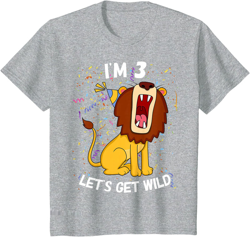 Safari Zoo Jungle Birhtday Gifts Outfits Kids 3 Year Old 3rd Birthday Party Lion T-Shirt - Heather Grey