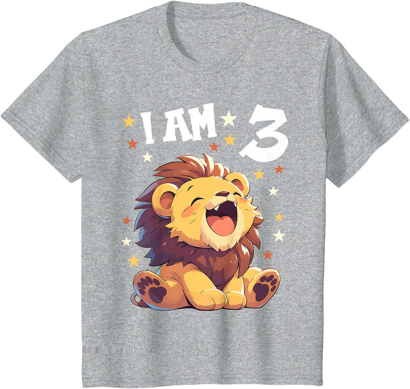 3 years old 3rd birthday Lion 3 Years old 3 birthday Lions Boy Girl Lion T-Shirt - Heather Grey