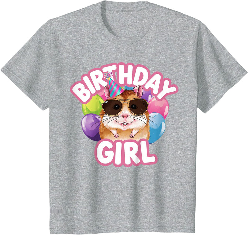 Girl Birthday Hamster Kids T-Shirt - Heather Grey