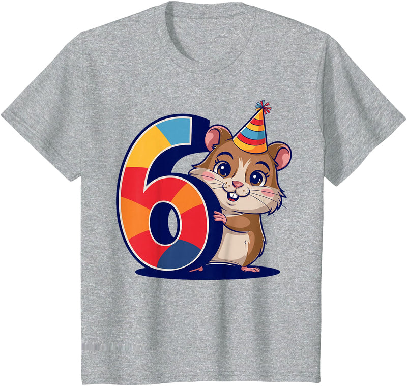 6th Birthday Hamster Kids T-Shirt - Heather Grey