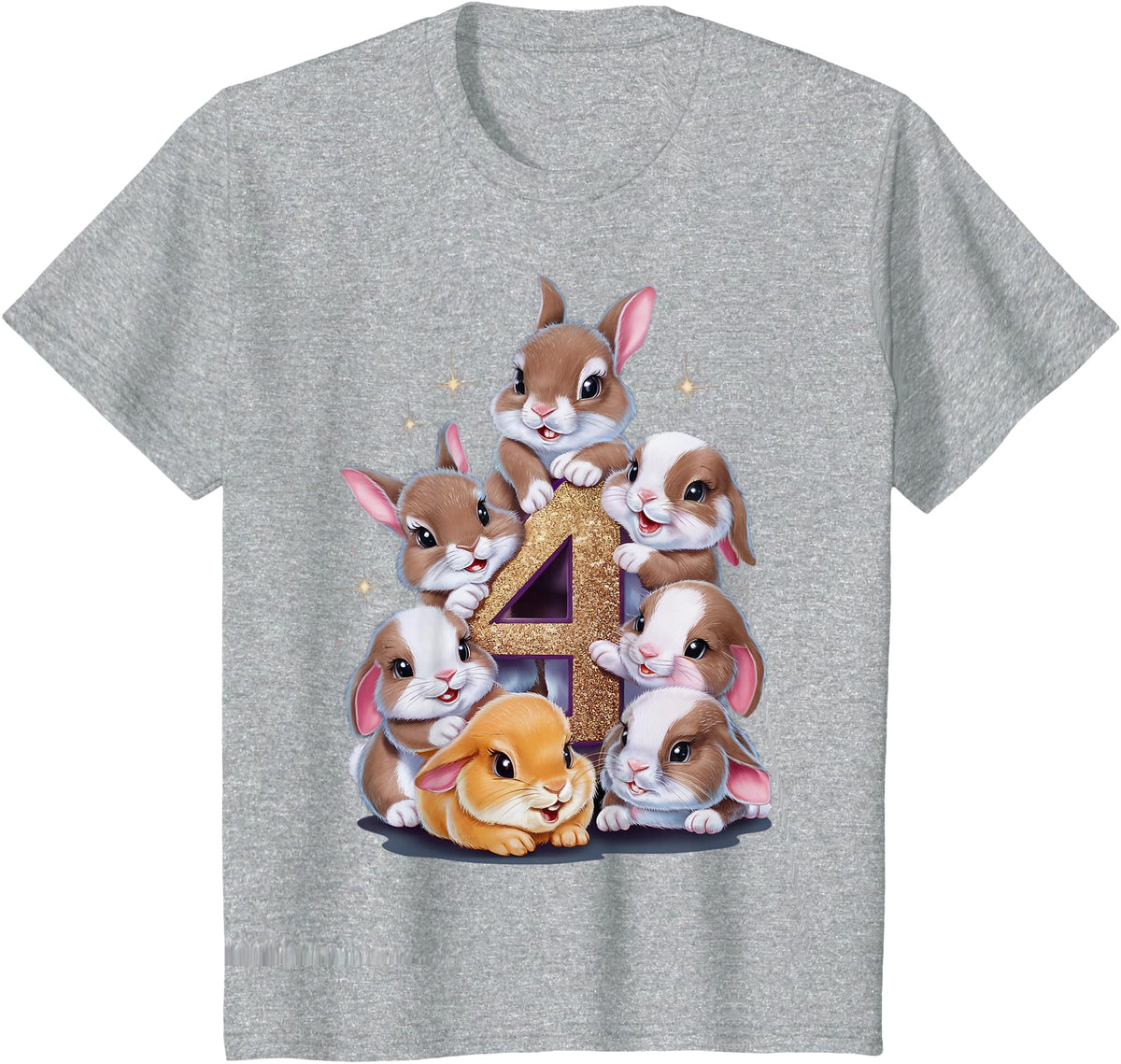 4th Birthday Bunny Rabbit Girl Birthday Age 4 T-Shirt in Heather Grey